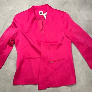 ANNE KLEIN Pink Blazer, Buttonless, Satin-like texture, Quarter sleeve, NWT